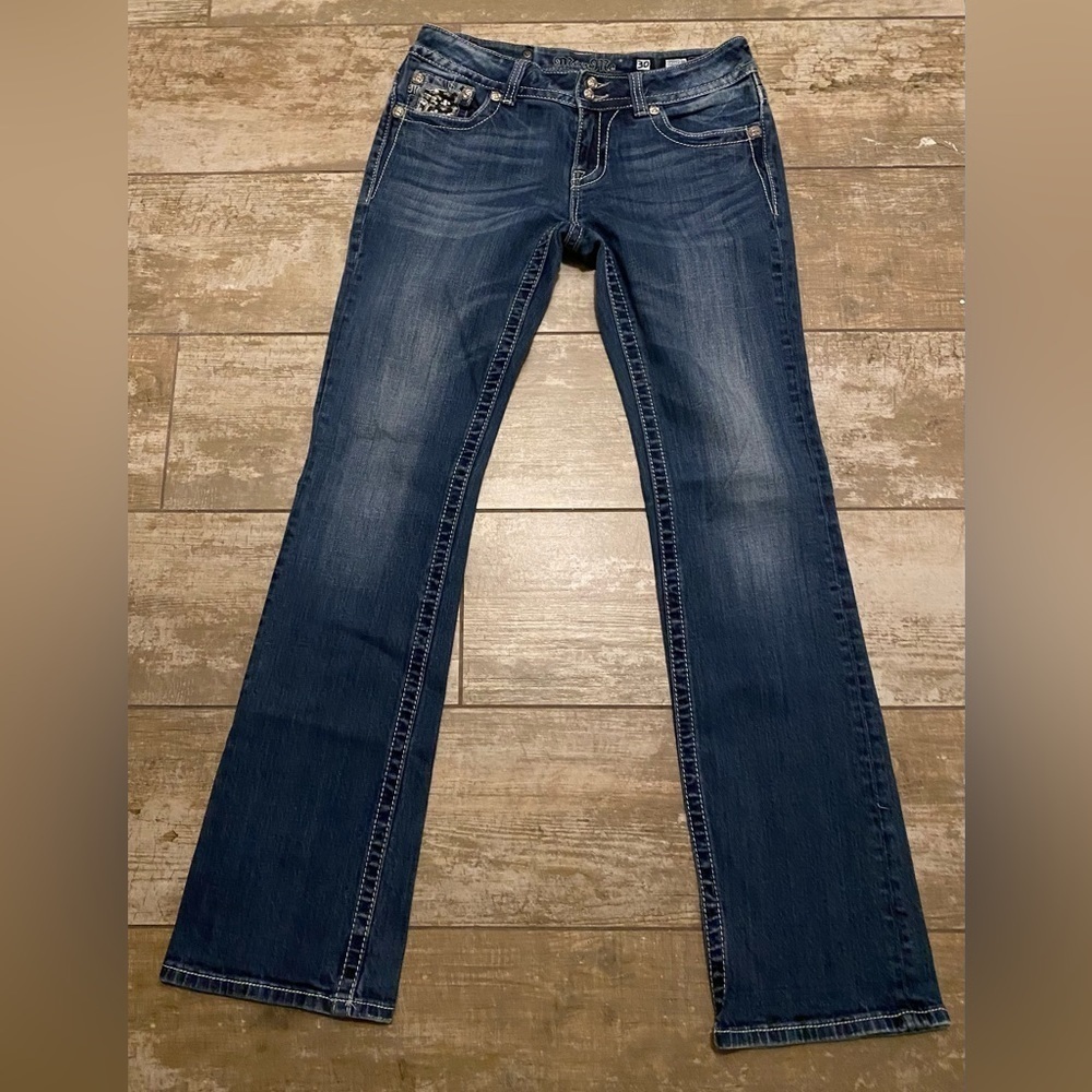 Miss Me Sequin Distressed Bootcut Jeans. - Picture 2 of 13